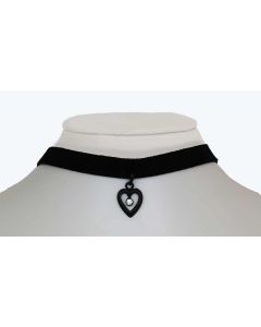 Black Heart with Sparkling White Crystal Droplet and Black Fabric Choker