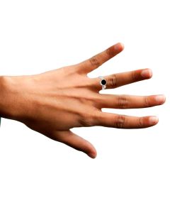 Silver Color Ring with Black Crystal and Sparkling white Crystals