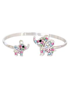 Silver Color Sparkling Yellow Crystals Elephant and Multi Color Crystal Bracelet